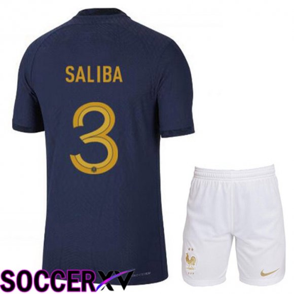 France (SALIBA 3) Kids Home Jersey Royal Blue World Cup 2022