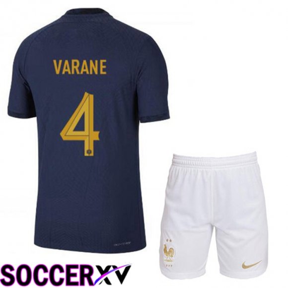 France (VARANE 4) Kids Home Jersey Royal Blue World Cup 2022