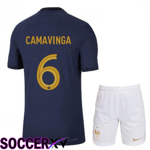 France (CAMAVINGA 6) Kids Home Jersey Royal Blue World Cup 2022