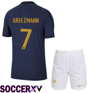 France (GRIEZMANN 7) Kids Home Jersey Royal Blue World Cup 2022