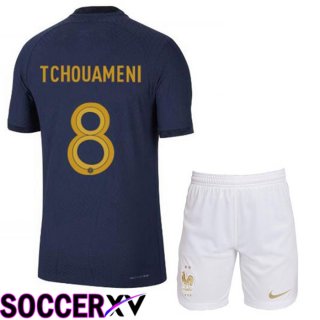 France (TCHOUAMENI 8) Kids Home Jersey Royal Blue World Cup 2022