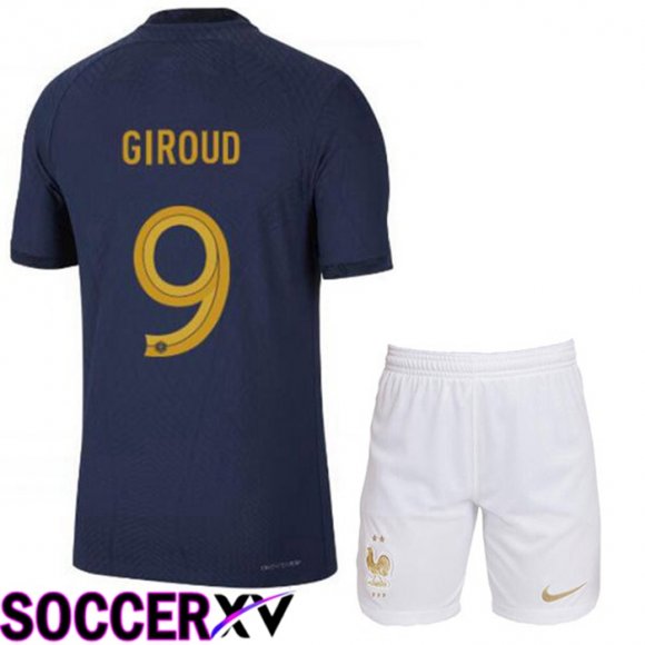 France (GIROUD 9) Kids Home Jersey Royal Blue World Cup 2022