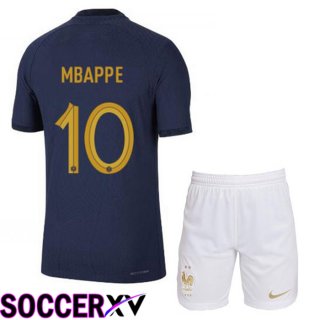 France (MBAPPE 10) Kids Home Jersey Royal Blue World Cup 2022