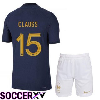 France (CLAUSS 15) Kids Home Jersey Royal Blue World Cup 2022