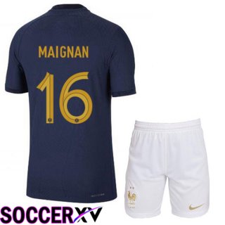 France (MAIGNAN 16) Kids Home Jersey Royal Blue World Cup 2022