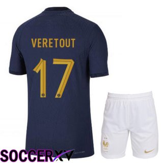 France (VERETOUT 17) Kids Home Jersey Royal Blue World Cup 2022