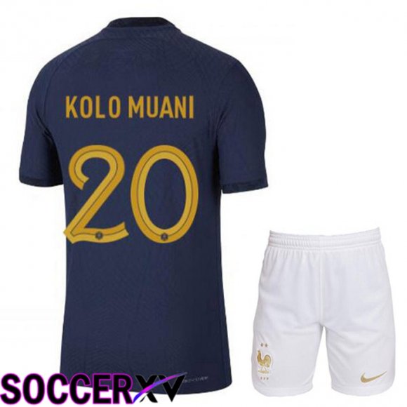 France (KOLO MUANI 20) Kids Home Jersey Royal Blue World Cup 2022