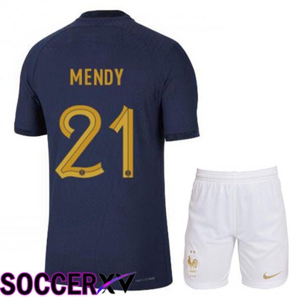 France (MENDY 21) Kids Home Jersey Royal Blue World Cup 2022