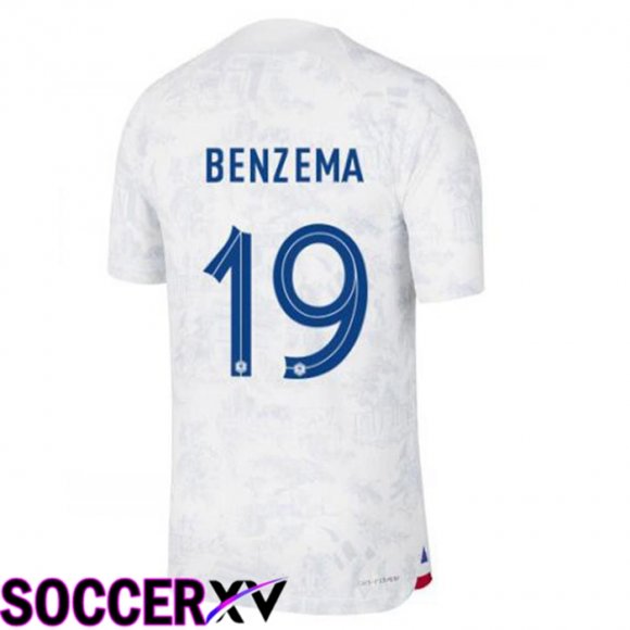 France (BENZEMA 19) Away Jersey White World Cup 2022