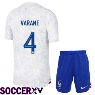 France (VARANE 4) Kids Away Jersey White World Cup 2022