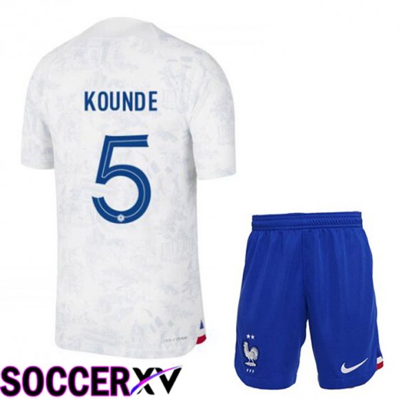 France (KOUNDE 5) Kids Away Jersey White World Cup 2022