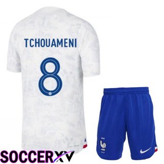 France (TCHOUAMENI 8) Kids Away Jersey White World Cup 2022