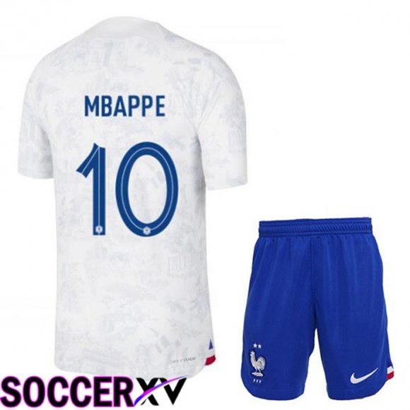 France (MBAPPE 10) Kids Away Jersey White World Cup 2022