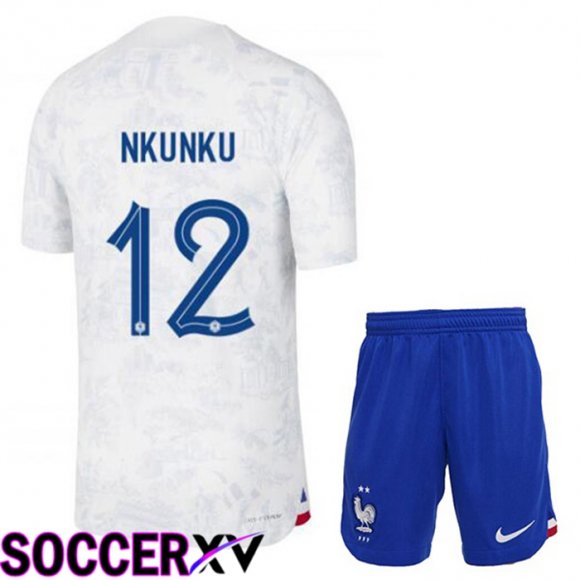 France (NKUNKU 12) Kids Away Jersey White World Cup 2022