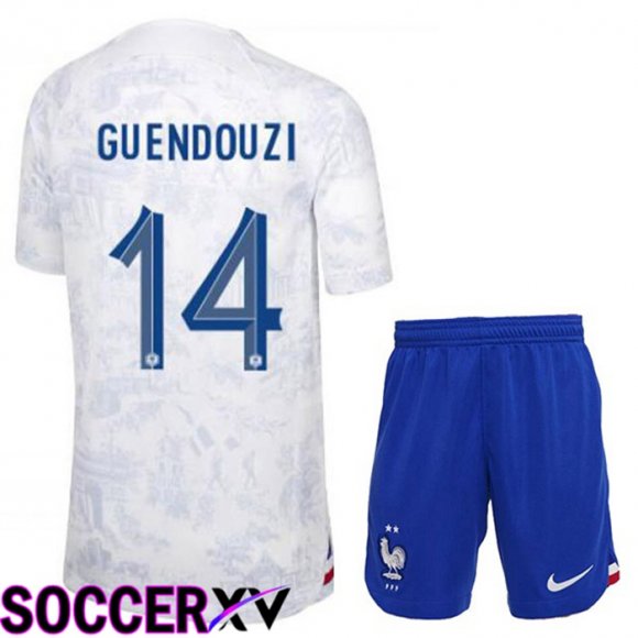 France (GUENDOUZI 14) Kids Away Jersey White World Cup 2022