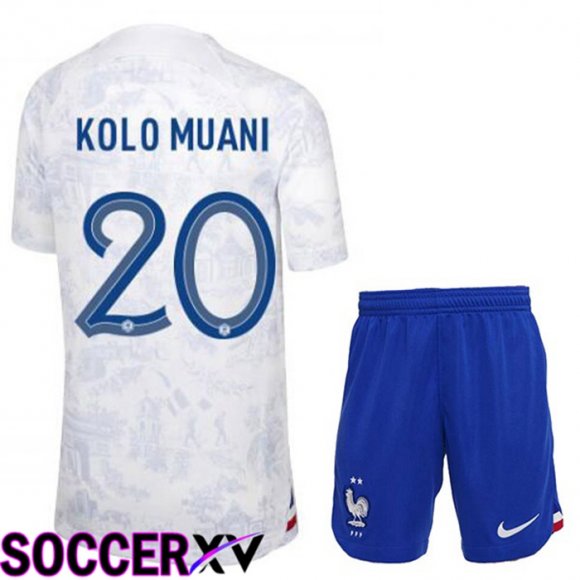 France (KOLO MUANI 20) Kids Away Jersey White World Cup 2022