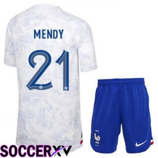 France (MENDY 21) Kids Away Jersey White World Cup 2022