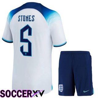 England (STONES 5) Kids Home Jersey White World Cup 2022