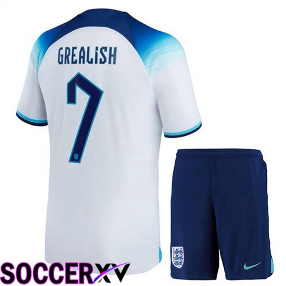 England (GREALISH 7) Kids Home Jersey White World Cup 2022