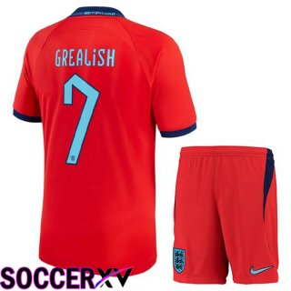 England (GREALISH 7) Kids Away Jersey Red World Cup 2022