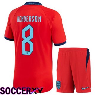 England (HENDERSON 8) Kids Away Jersey Red World Cup 2022