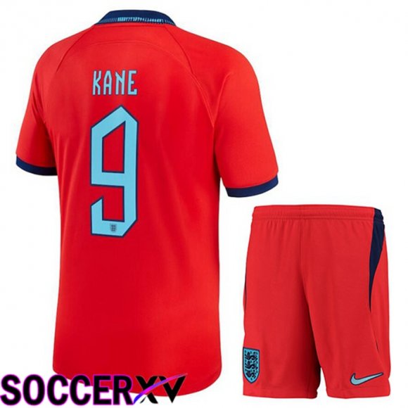 England (KANE 9) Kids Away Jersey Red World Cup 2022