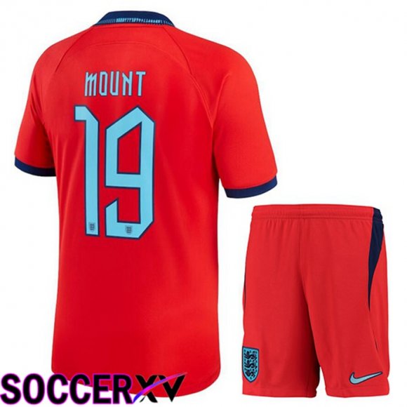 England (MOUNT 19) Kids Away Jersey Red World Cup 2022