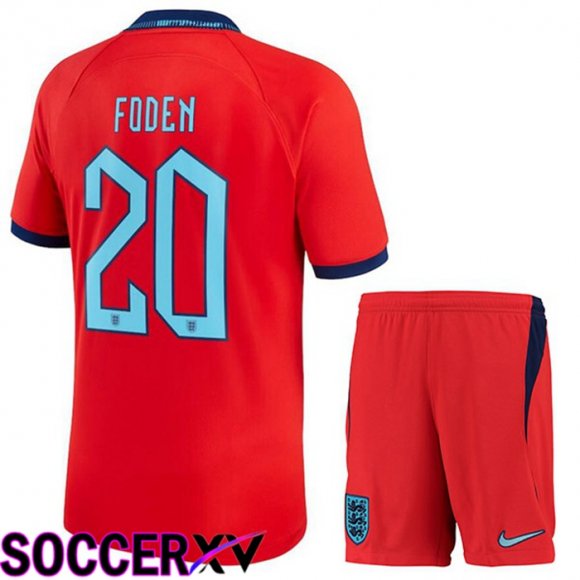 England (FODEN 20) Kids Away Jersey Red World Cup 2022