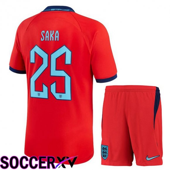 England (SAKA 25) Kids Away Jersey Red World Cup 2022