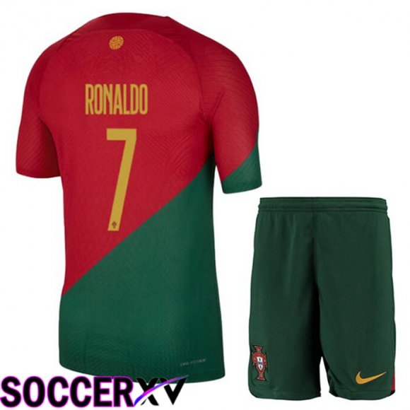 Portugal (RONALDO 7) Kids Home Jersey Red Green World Cup 2022