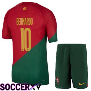 Portugal (BERNARDO 10) Kids Home Jersey Red Green World Cup 2022