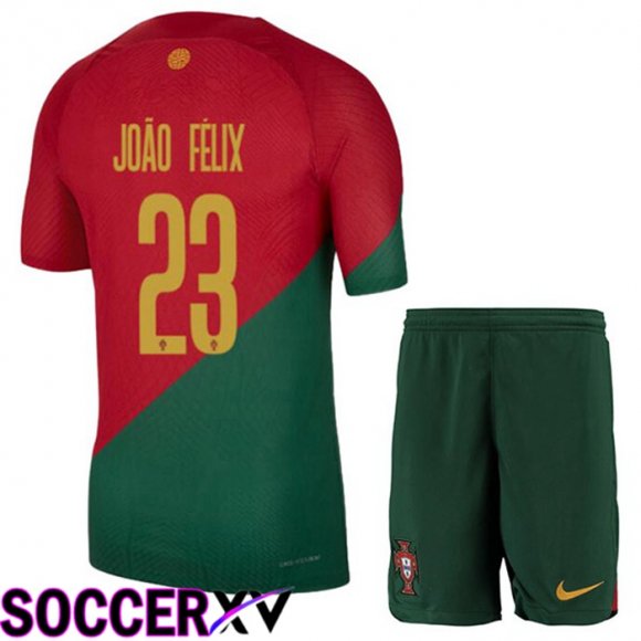 Portugal (JOÃO FÉLIX 23) Kids Home Jersey Red Green World Cup 2022