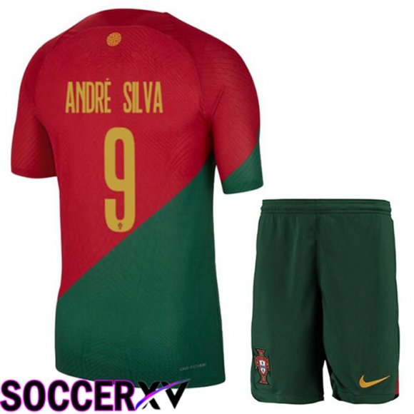 Portugal (ANDRÉ SILVA 9) Kids Home Jersey Red Green World Cup 2022