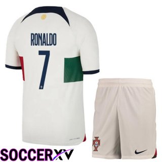 Portugal (RONALDO 7) Kids Away Jersey White Red World Cup 2022