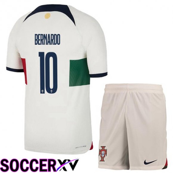 Portugal (BERNARDO 10) Kids Away Jersey White Red World Cup 2022