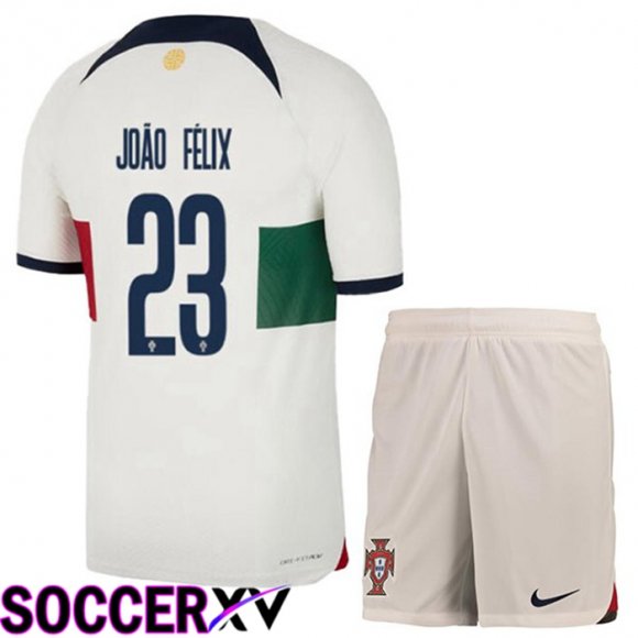 Portugal (JOÃO FÉLIX 23) Kids Away Jersey White Red World Cup 2022