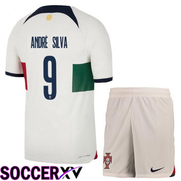 Portugal (ANDRÉ SILVA 9) Kids Away Jersey White Red World Cup 2022