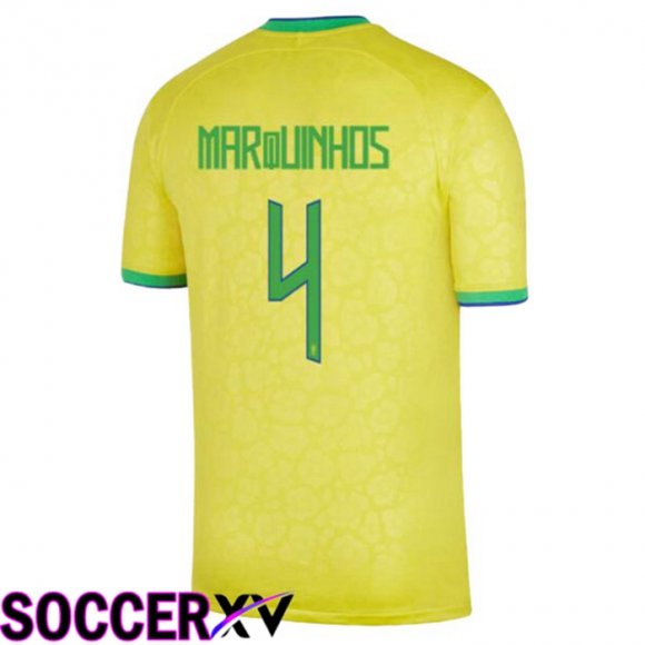 Brazil (MARQUINHOS 4) Home Jersey Yellow World Cup 2022