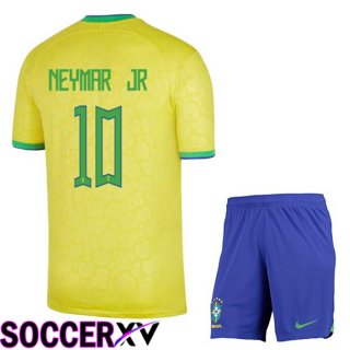 Brazil (NEYMAR JR 10) Kids Home Jersey Yellow World Cup 2022