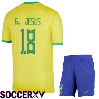 Brazil (G. JESUS 18) Kids Home Jersey Yellow World Cup 2022