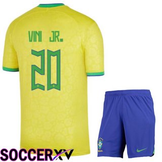 Brazil (VINI JR. 20) Kids Home Jersey Yellow World Cup 2022