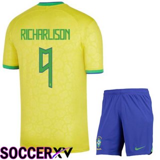 Brazil (RICHARLISON 9) Kids Home Jersey Yellow World Cup 2022