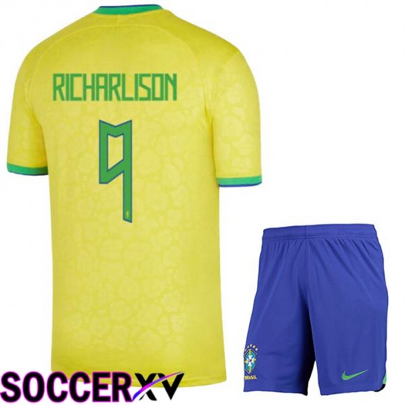 Brazil (RICHARLISON 9) Kids Home Jersey Yellow World Cup 2022