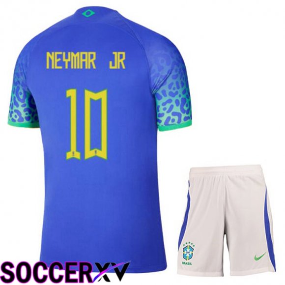 Brazil (NEYMAR JR 10) Kids Away Jersey Blue World Cup 2022