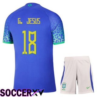 Brazil (G. JESUS 18) Kids Away Jersey Blue World Cup 2022