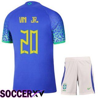 Brazil (VINI JR. 20) Kids Away Jersey Blue World Cup 2022