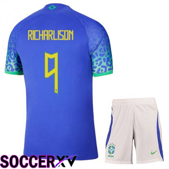 Brazil (RICHARLISON 9) Kids Away Jersey Blue World Cup 2022