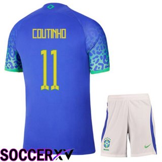 Brazil (COUTINHO 11) Kids Away Jersey Blue World Cup 2022