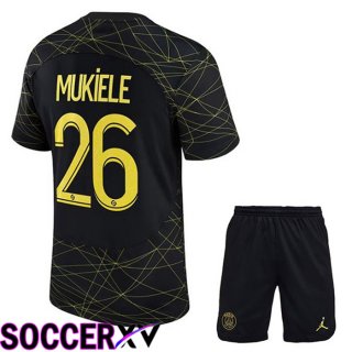 Paris Saint Germain (MUKIELE 26) Kids Soccer Jersey Fourth Black 2022/2023