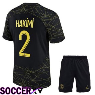 Paris Saint Germain (HAKIMI 2) Kids Soccer Jersey Fourth Black 2022/2023